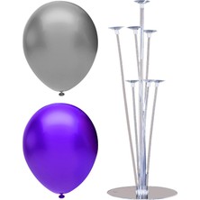 Best Parti 7 Çubuklu Balon Standı + 40 Adet Balon ( Mor, Gümüş )