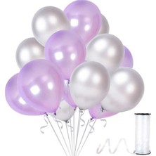 Best Parti Lila-Gümüş Metalik Balon 70 Adet+ 5 mt Balon Zinciri