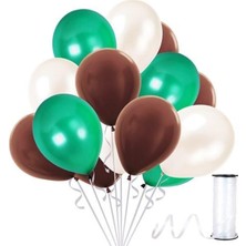 Best Parti Kahverengi - Koyu Yeşil - Beyaz Metalik Balon 70 Adet+ 5 mt Balon Zinciri