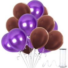 Best Parti Kahverengi - Mor Metalik Balon 70 Adet+ 5 mt Balon Zinciri