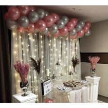 Best Parti 50 Adet 12 Inç Metalik Parti Balonu Metalik Pembe - Metalik Gümüş + 5 mt Balon Zinciri