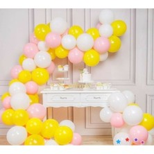 Best Parti 50 Adet 12 Inç Metalik Parti Balonu Metalik Sarı -Metalik Beyaz - Metalik Pembe + 5 mt Balon Zinciri