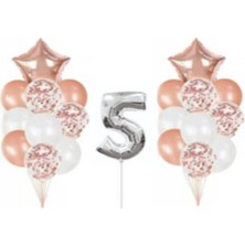 Best Parti Gümüş 5 Yaş Rose Gold Konfetili Şeffaf Balon Seti