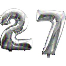 Best Parti 27 Yaş Sayı Folyo Balon Gümüş 40 Inç 100 cm