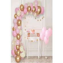 Best Parti 50 Adet 12 Inç Metalik Parti Balonu Metalik Pembe -Metalik Beyaz - Metalik Gold