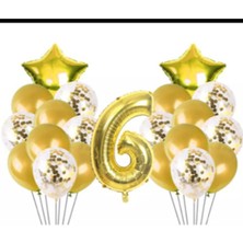 Best Parti 6 Yaş Gold Konfetili Şeffaf Balon Seti Doğum Günü Seti