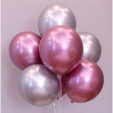 Best Parti Krom Balon 12" Inç Gümüş-Pembe Renk 10 Adet