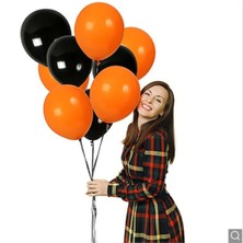 Best Parti Siyah Turuncu Metalik Balon 100 Adet+ 5 mt Balon Zinciri