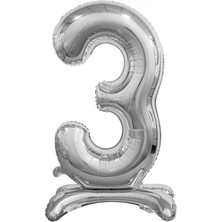 Best Parti 3 Yaş Gümüş Renkli Ayaklı Folyo Balon Rakam 32 Inç 80 cm