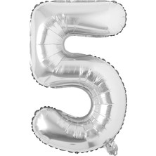 Best Parti 5 Yaş İçin 40 İnç Gümüş Renk Büyük Rakam Folyo Balon Kolay Şişirilebilir