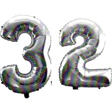 Best Parti 32 Yaş Sayı Folyo Balon Gümüş 40 Inç 100 cm