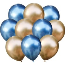 Best Parti Krom Balon 12" Inç Gold-Mavi Renk 10 Adet