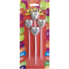 Best Parti Çubuklu Kalpli Doğum Günü Mumu Gümüş 4'lü