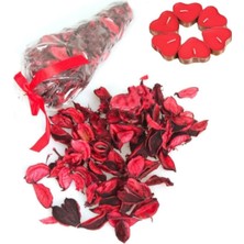 Best Parti 100 Kırmızı Kalpli Mum + 2 Paket 100 Gr. Kuru Gül Yaprağı