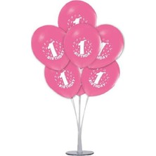 Best Parti 7'li Balon Standı +7 Adet 1 Yaş Baskılı Pembe Balon
