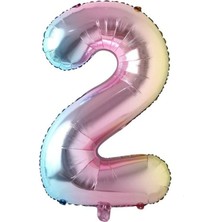 Best Parti Gökkuşağı Renk 2 Rakamı Folyo Balon 76 cm