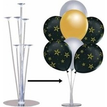 Best Parti 7'li Balon Standı + 7 Adet 12 Inç Metalik Koyu Yeşil Balon