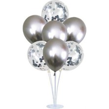 Best Parti Krom Gümüş Konfetili Ayaklı Balon Standı Seti