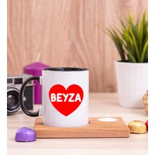 Hediye Dükkanı Kişiye Özel  Isim Yazılı Kırmızı Kalpli Ahşap Altlıklı Mumlu Siyah Kupa Bardak