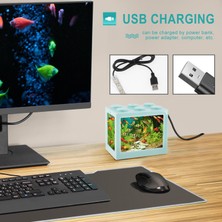 Dolity Mini Tank LED Işık Temizle Süs Akvaryum Ofis Masaüstü Dekor Mavi(Yurt Dışından)