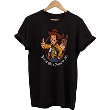 Remonz Toy Story Woody Baskılı %100 Pamuk Oversize T-Shirt Büyük Beden Tişört