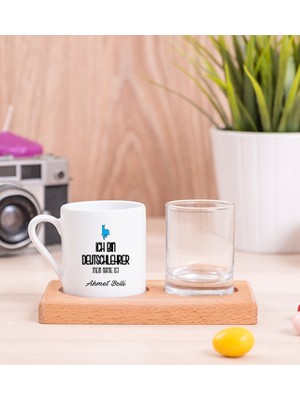 Hediye Dükkanı Kişiye Özel  Erkek Almanca Öğretmeni Ahşap Sunumlu Türk Kahvesi Fincanı