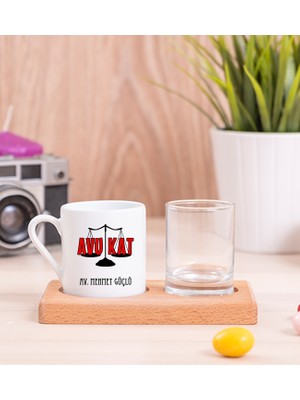 Hediye Dükkanı Kişiye Özel  Avukat Ahşap Sunumlu Türk Kahvesi Fincanı