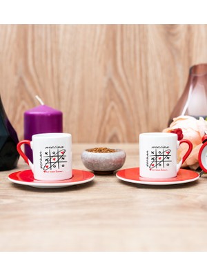 Hediye Dükkanı Kişiye Özel Aşk Her Zaman Kazanır Ikili Kırmızı Türk Kahvesi Fincanı