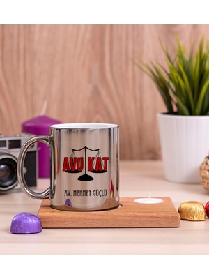 Hediye Dükkanı Kişiye Özel  Avukat Ahşap Altlıklı Mumlu Silver Kupa Bardak