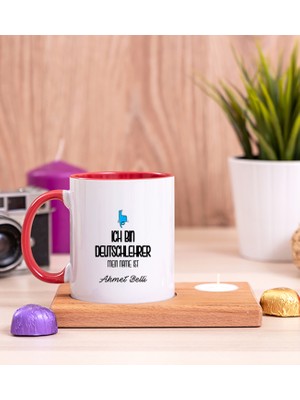 Hediye Dükkanı Kişiye Özel  Erkek Almanca Öğretmeni Ahşap Altlıklı Mumlu Kırmızı Kupa Bardak