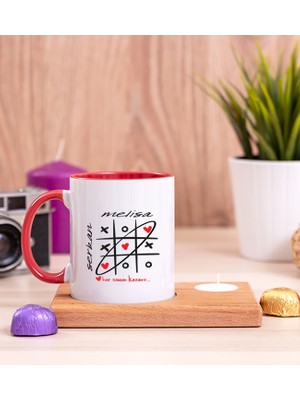 Hediye Dükkanı Kişiye Özel  Aşk Her Zaman Kazanır Ahşap Altlıklı Mumlu Kırmızı Kupa Bardak