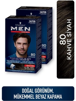 Men Perfect 80 - Kahve Siyah Amonyaklı Krem Saç Boyası 2 Adet Beyaz Kapatma Etkisi