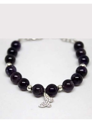 Yaşam Tohumu Gümüş Kelebekli Ametist Taşı Bileklik