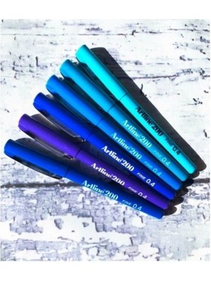 Artline 200 Fineliner Mavi Tonları 0.4 mm Ince Uçlu Yazı ve Çizim