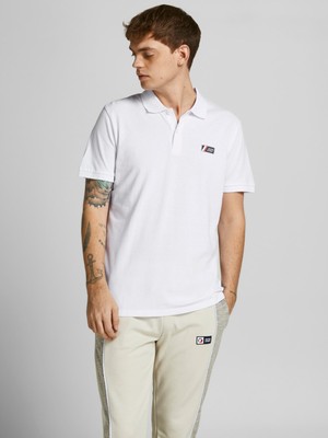 Jack & Jones 12207491_Jcojake Polo Ss Fst Polo Yaka Regular Fit Düz Beyaz Erkek T-Shirt