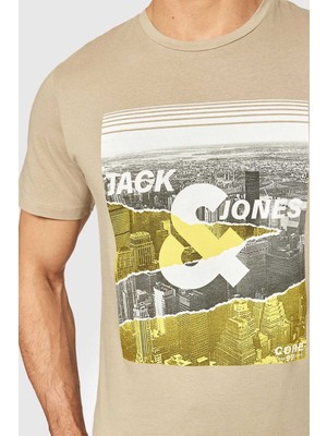 Jack & Jones Erkek Bisiklet Yaka Baskılı Tişört 12207495