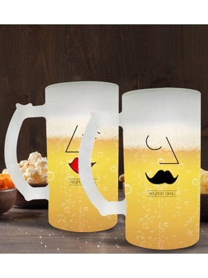 BK Kişiye Özel Picasso Erkek ve Kadın Figürlü 2’li Buzlu Cam Bira Bardağı 50CL-1