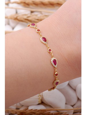 Sümer Telkari Kök Yakut Damla Montürlü Altın Yaldızlı Gümüş Bileklik 3903