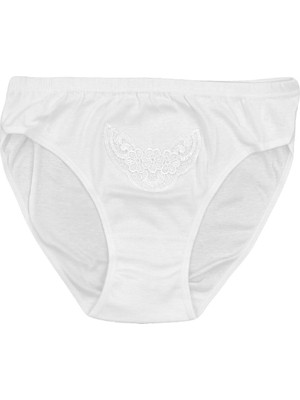 Fsm1453 Kadın Pamuklu Penyesi Ribana Bikini Normal Bel Slip Klasik Beyaz Güpürlü Külot