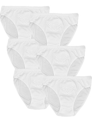 Fsm1453 Kadın Pamuklu Penyesi Ribana Bikini Normal Bel Slip Klasik Beyaz Güpürlü Külot 6'lı