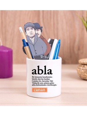 Hediye Dükkanı Kişiye Özel  Abla Kelime Anlamı Seramik Kalemlik