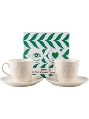 Starbucks® 2'li Türk Kahvesi Sunum Seti Beyaz Kulplu 4 Parçalı Desensiz Malzeme İle Şık