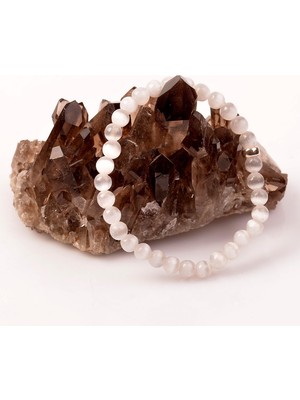 Taş Sandığı Selenit Taşı Bileklik - 6 mm Gümüş Aparat