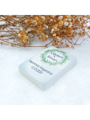 Hayaller Dükkanı 30 Adet Taş Magnet 6x4 Nikah Şekeri Nişan Liği Yeşil Daire Çiçekli