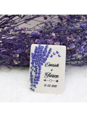 Hayaller Dükkanı 30 Adet Doğal Taş Magnet 6x4 Nikah Şekeri Nişan Liği Lavanta Çiçekli