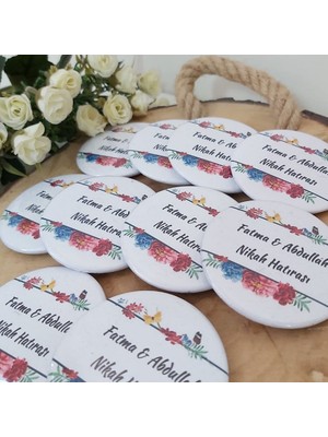 Hayaller Dükkanı 30 Adet Kırmızı Çiçekli Açacak Magnet Söz Nişan Nikah Si Nikah Şekeri Metal 6 cm