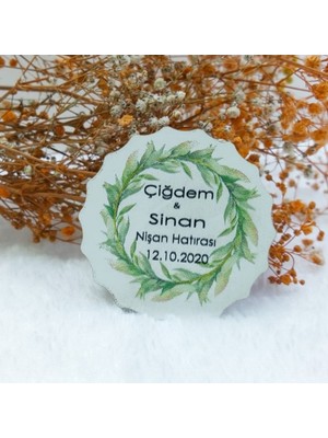 Hayaller Dükkanı 30 Adet Yeşil Çiçek Baskılı Çiçek Desenli Ahşap Nikah Magnet Uv Baskı Nişan Liği Ekonomik