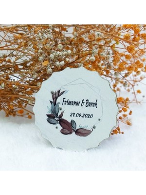 Hayaller Dükkanı 30 Adet Kahverengi Çiçek Baskılı Çiçek Desenli Ahşap Nikah Magnet Uv Baskı Nişan Liği Ekonomik