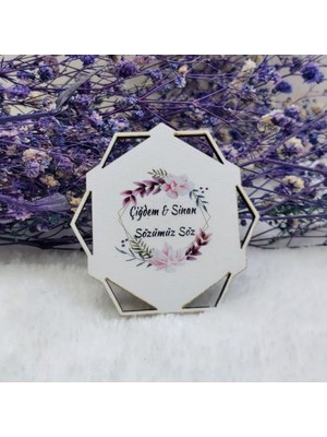 Hayaller Dükkanı 30 Adet Kahverengi Prizma Desenli Ahşap Nikah Şekeri Uv Baskı Nişan Liği Ekonomik