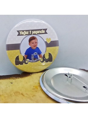 Hayaller Dükkanı 10 Adet Sarı Gümüş Giri Fil Konsept Doğum Günü Rozeti Resimli Metal 6 cm Iğneli Yaka Rozeti